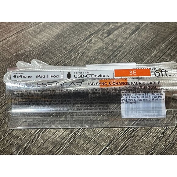 USB-2.0 Type C to Lightning Cable 6' white fabric for iPhone Apple iPad laptop - Picture 6 of 7